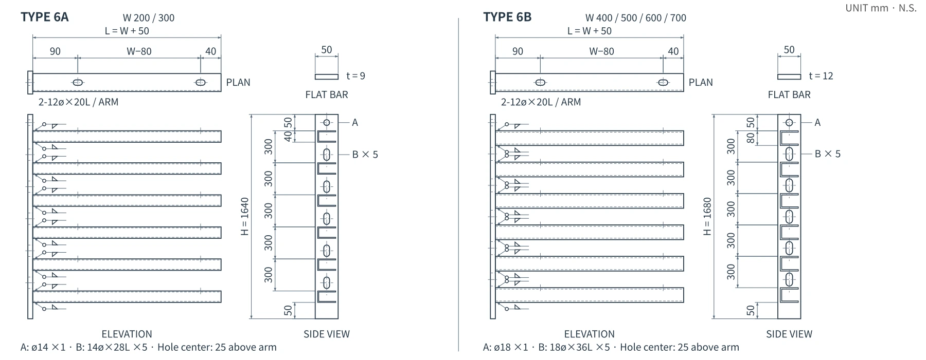 브라켓 BRACKET 케이블 트레이 TYPE 6A · 6B 도면